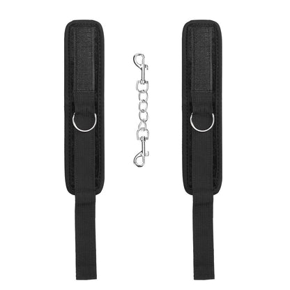 Shots Toys ouch velvet and velcro wrist cuffs, black restraints for playful fun.