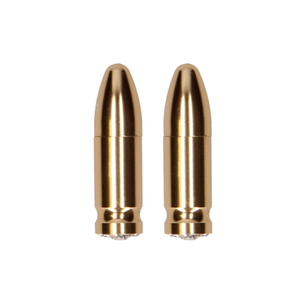 Gold-tone shots toys nipple clamps with diamond bullet detail for a bit of ouchy fun.