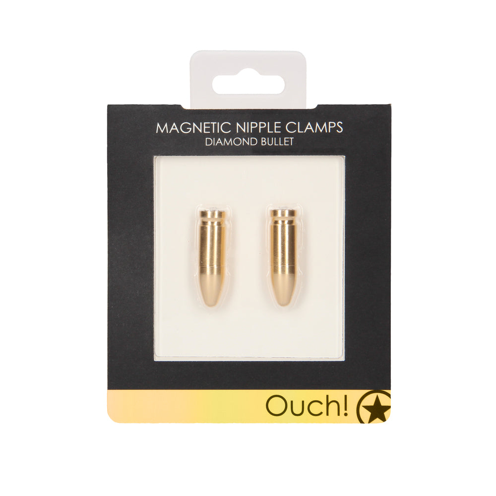 shots toys ouch nipple clamps in gold with diamond bullet details for pleasure