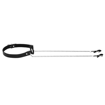 shots toys ouch o ring gag with black o-ring and attached nipple clamps.