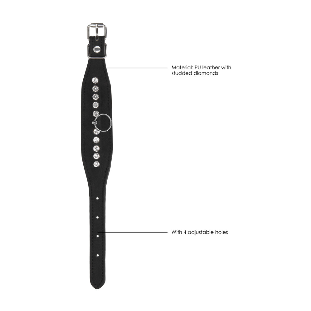 shots toys ouch black wrist cuffs with diamond stud detailing for restraint play
