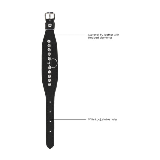 shots toys ouch black wrist cuffs with diamond stud detailing for restraint play