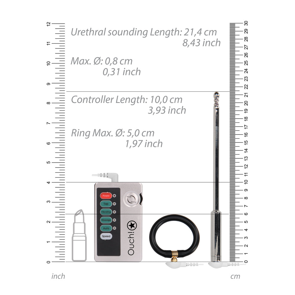 shots toys e-stimulation urethral sounding set, a shiny silver metal electro sex toy.