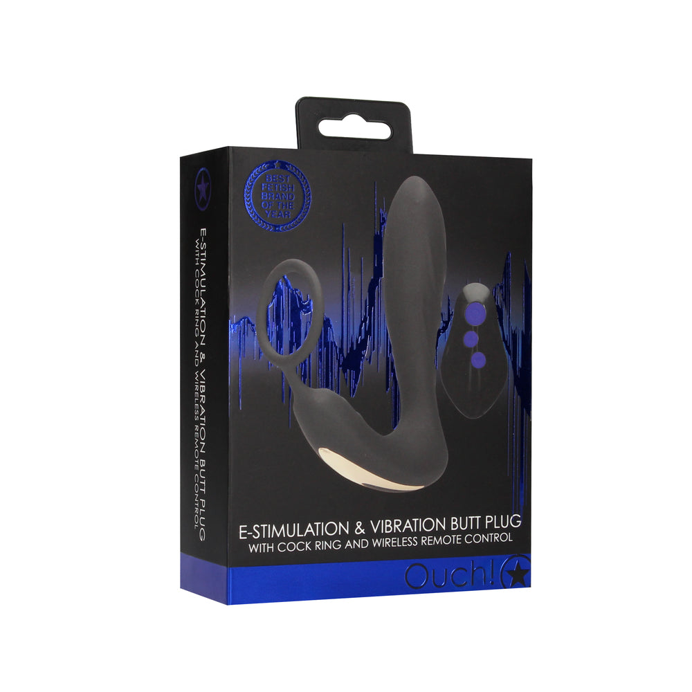 Ouch black electro sex stimulation butt plug and cock ring for pleasure play