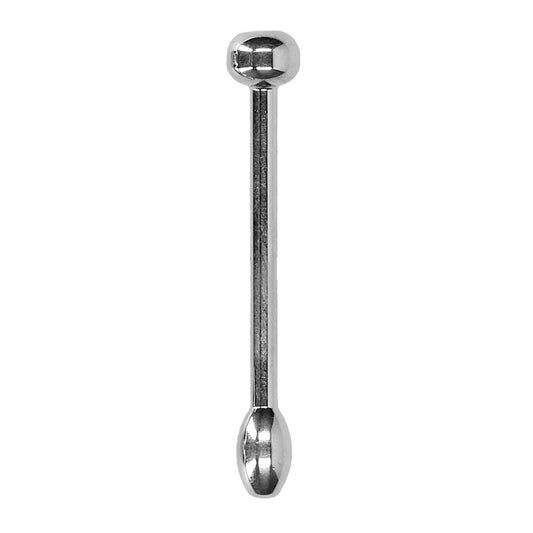 Shiny stainless steel plug, resembling a medical instrument, from Shots Toys.