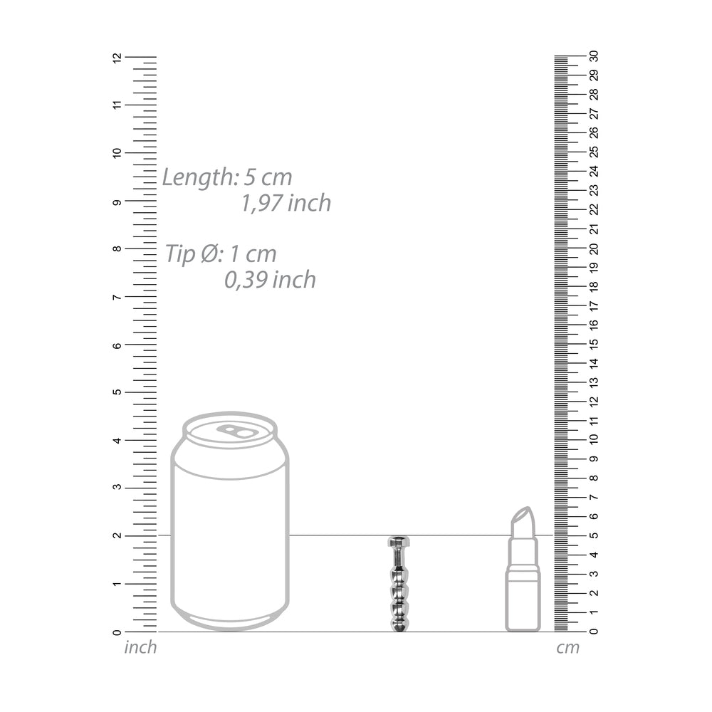 Stainless steel ridged urethral plug from shots toys, a medical instrument.