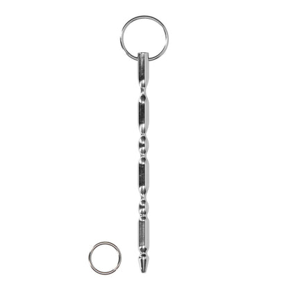 Shiny stainless steel 'ouch' urethral dilator with ring, a medical instrument by Shots Toys.