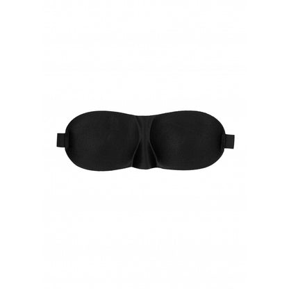 Black satin curvy eye mask from Shots Toys, designed for comfortable, restful sleep.