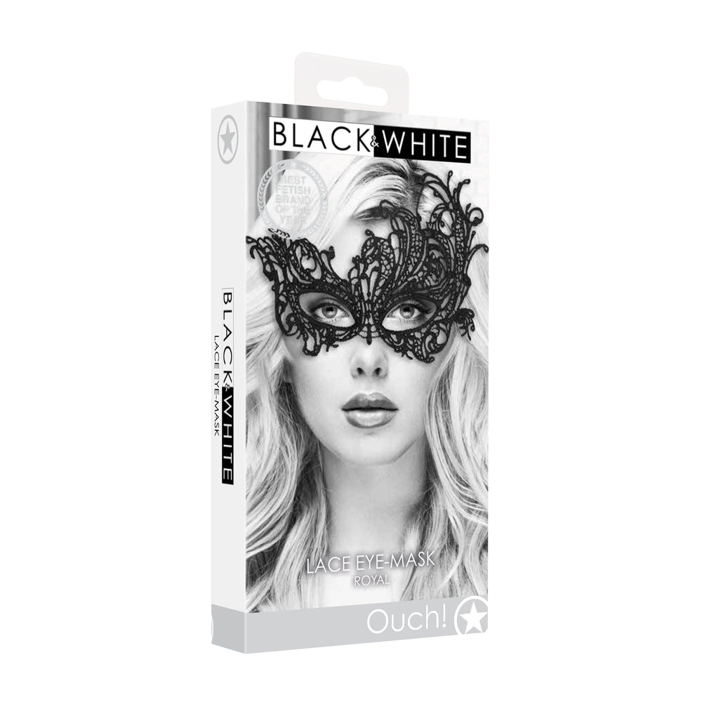 Black lace eye mask with delicate detailing, perfect for adding a touch of boudoir glamour.
