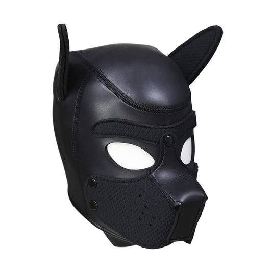 Black neoprene puppy mask for roleplay, part of the Shots Toys masks collection.