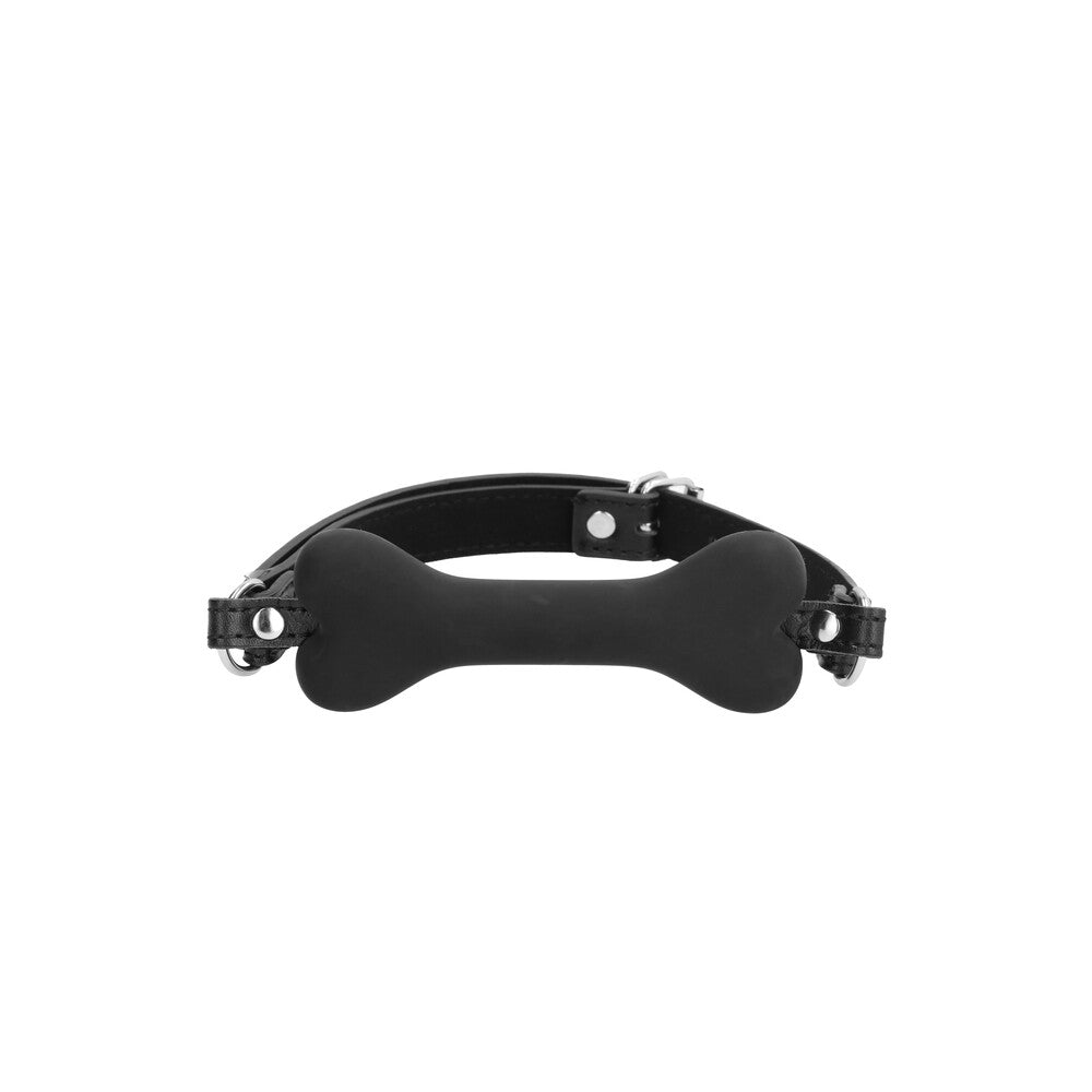Black silicone bone gag, a playful restraint for puppy play sessions