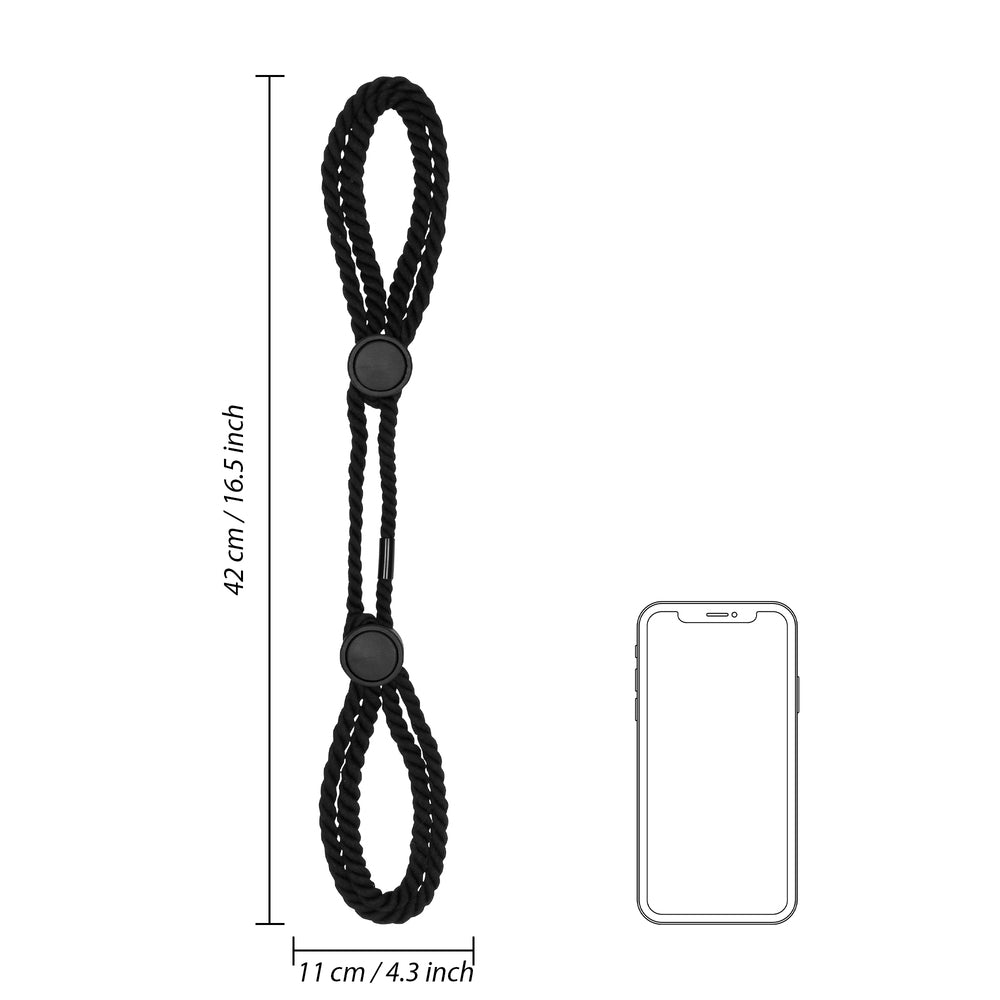 shots toys ouch adjustable black rope handcuffs, a kinky bedroom restraint for play.