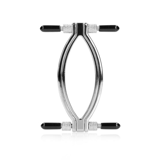 shots toys adjustable metal pussy clamps, silver coloured medical instruments for playful pain.