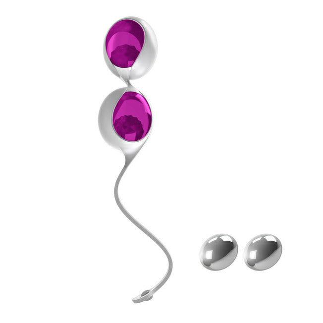 ovo l1 love balls in white and light violet silicone, waterproof and sleek.