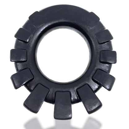 Black Oxballs cock lug cockring with prominent lugged design, a love ring for pleasure.