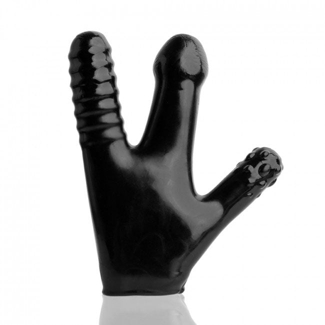 Black Oxballs Claw dildo glove for anal play, a textured and stimulating pleasure toy.