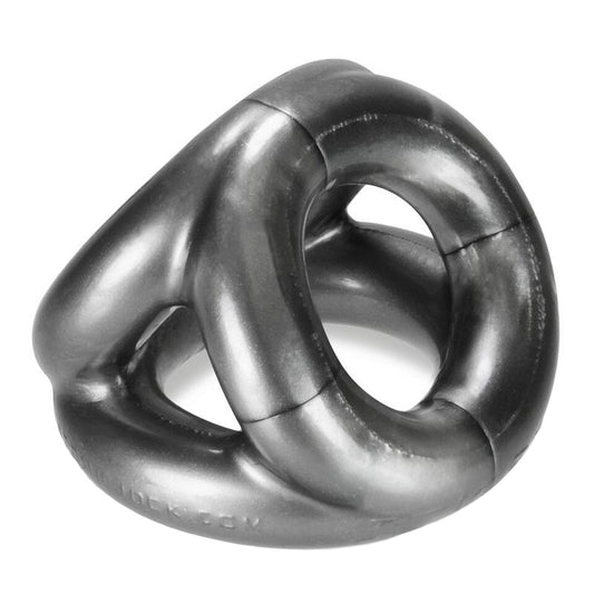 oxballs trisport steel cock ring with three interconnected loops for enhanced pleasure and support
