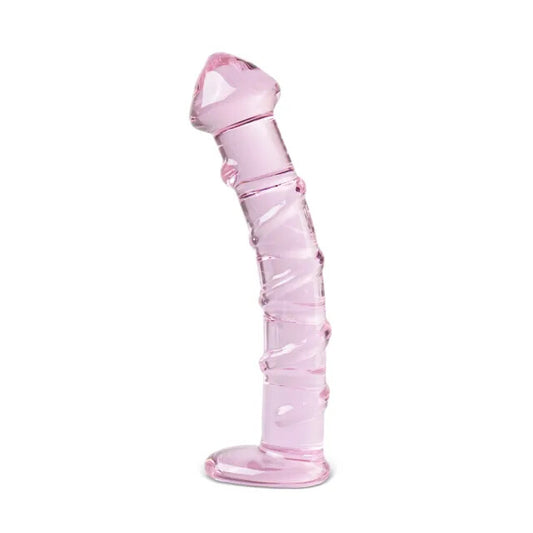 Textured pink glass dildo from various toy brands, smooth and sensual pleasure aid