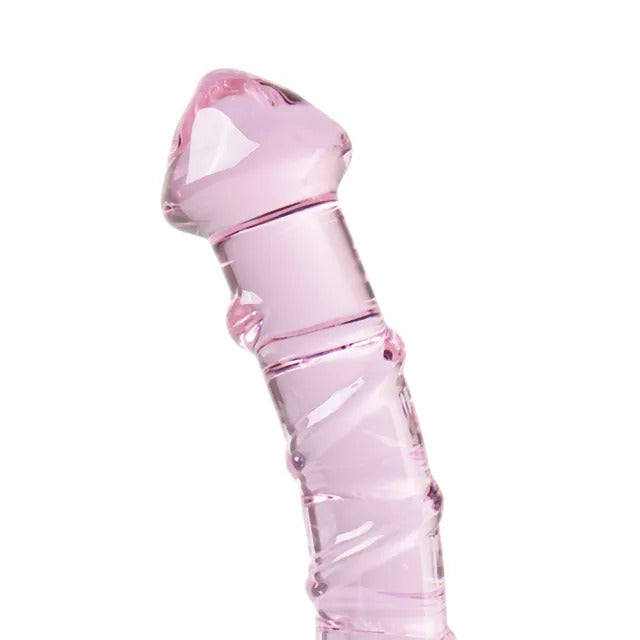 Textured pink glass dildo from Various Toy Brands, a smooth and sensual pleasure object.