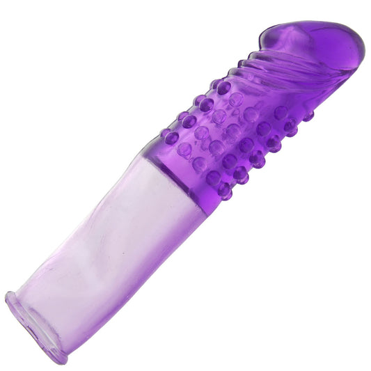 Silicone penis extension for pleasure, showing the textured shaft and smooth, rounded head.