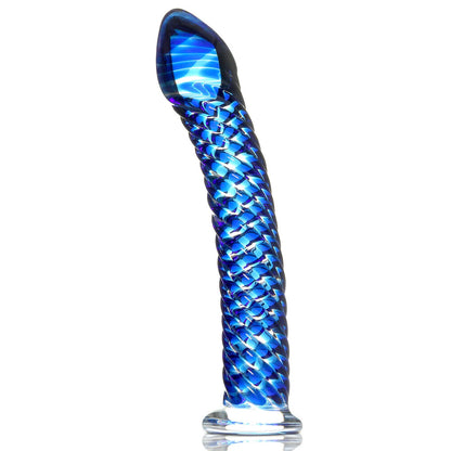 Clear hand blown glass massager with icicle detailing, ideal for sensual massage.