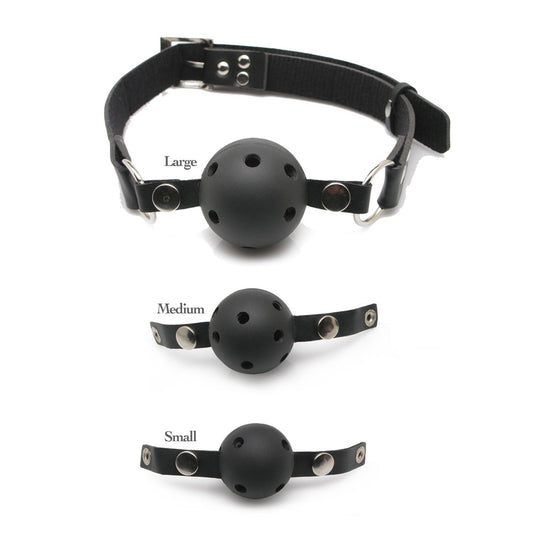 PipeDream fetish fantasy series ball gag training system, black and silver for role play.