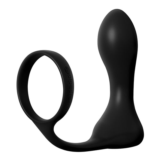 A rechargeable vibrating buttplug from pipedream's anal fantasy elite collection, silver-tone and black.