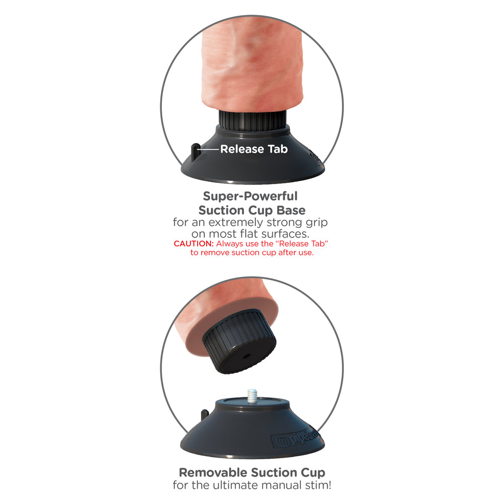 Realistic, vibrating king cock adult toy with visible testicles, nine inches, for pleasure.