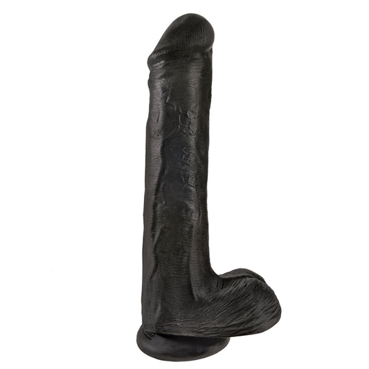 A realistic, thirteen-inch dildo with a suction cup and prominent testicles, from pipedream.