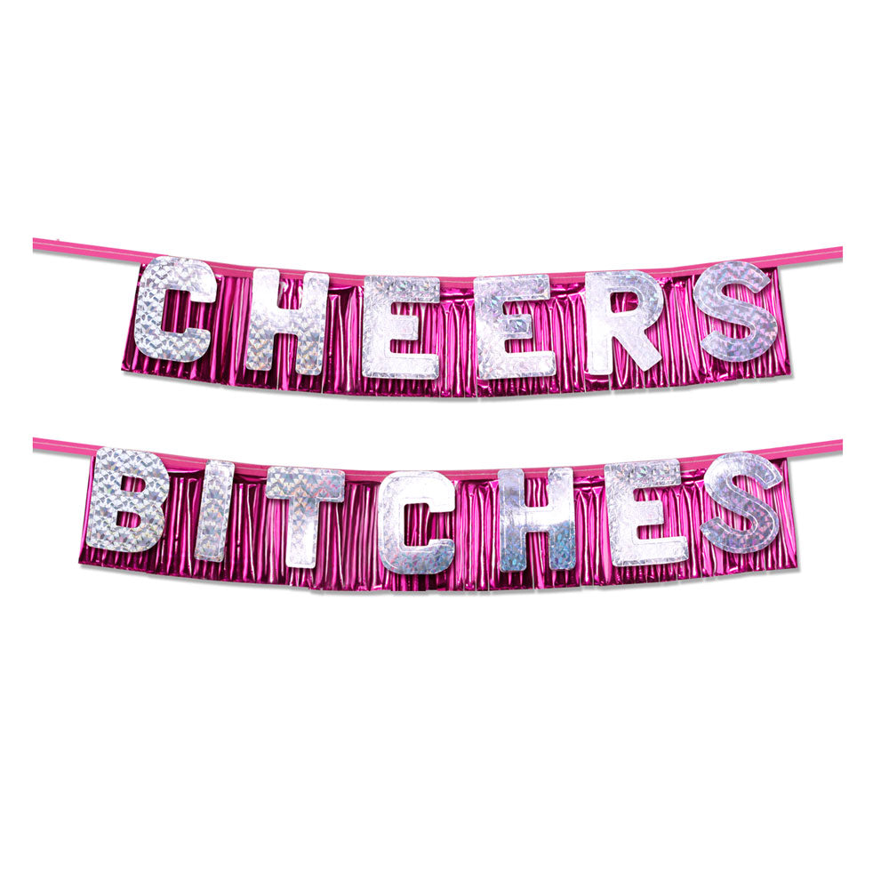cheers bitches' party banner for a hen do, gold lettering for that extra sparkle.