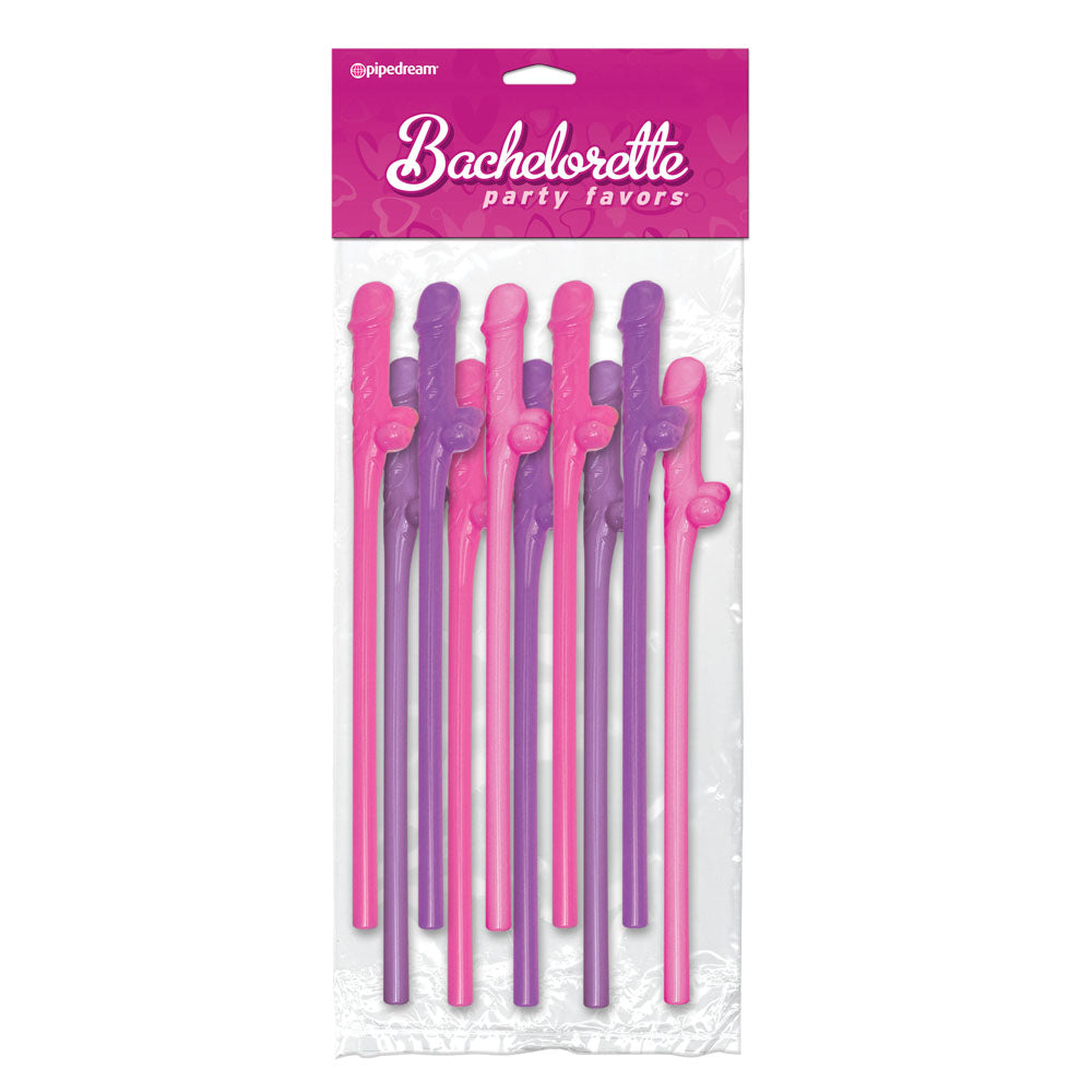 PipeDream bachelorette party favours: ten pink and purple novelty pecker-shaped drinking straws.