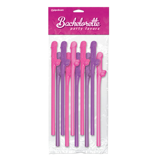 PipeDream bachelorette party favours: ten pink and purple novelty pecker-shaped drinking straws.
