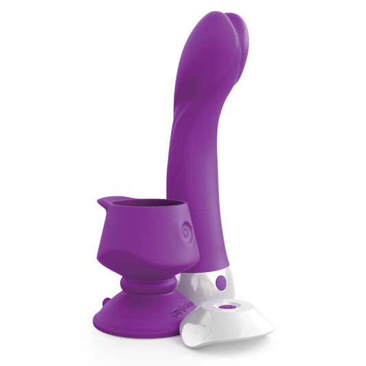 PipeDream 3Some Wall Banger G vibe, a purple silicone vibrator designed for g-spot stimulation.
