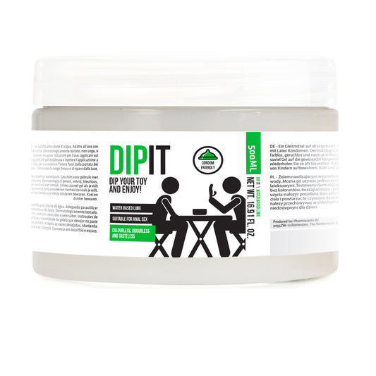 shots toys dip it lubricant, a clear and smooth personal lubricant in a bottle.