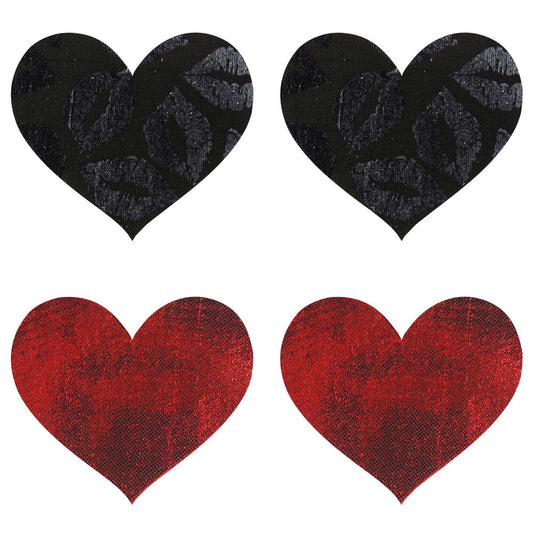 Peekaboo Pasties stolen kisses hearts, red glitter finish, cheeky nipple covers for accessories.