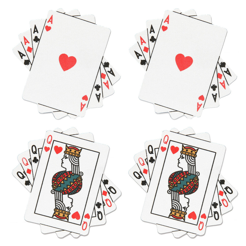 Peekaboo Pasties Queens and Aces nipple covers, red and white with playing card suits