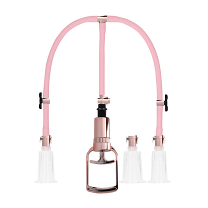 shots toys clitoral and nipple pump set, pink silicone with clear suction cups