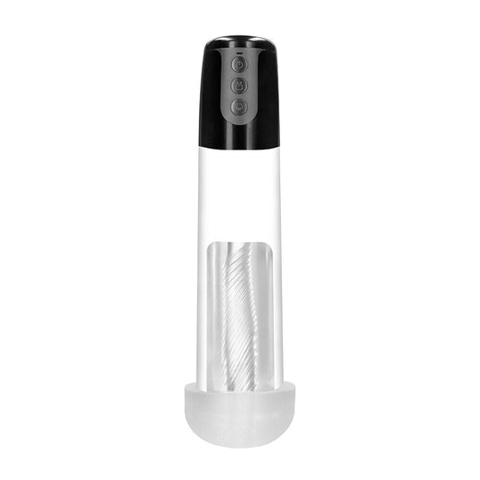 shots toys pumped automatic cyber pump penis enlarger with clear cylinder and grey pump