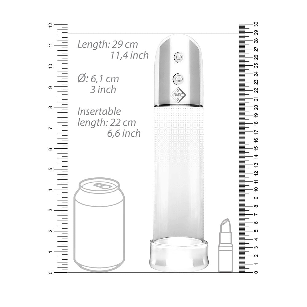 See-through penis pump from Shots Toys, designed for enhancing size, with a clear cylinder.
