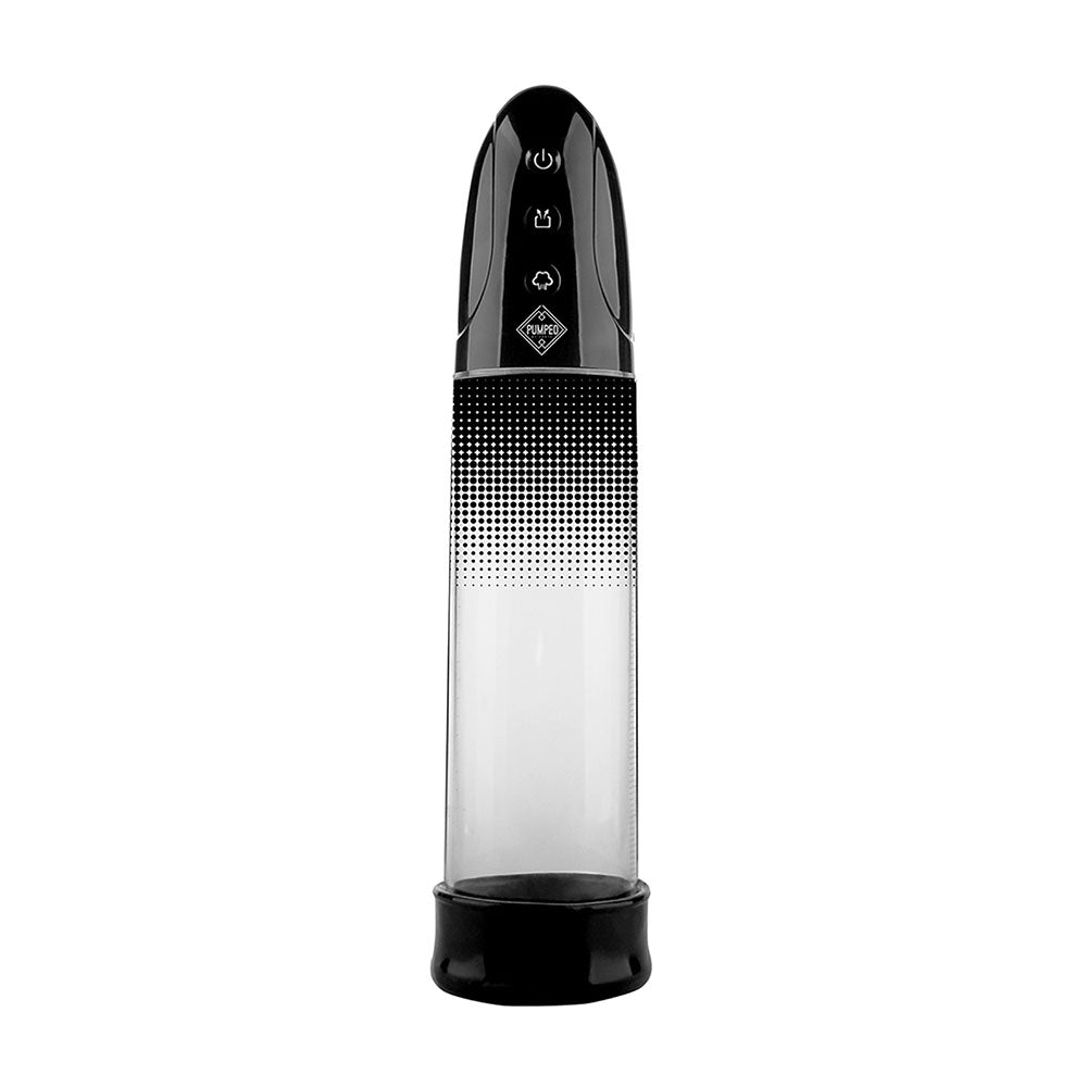 Shots Toys automatic rechargeable penis pump in black, for enhanced pleasure and satisfaction.