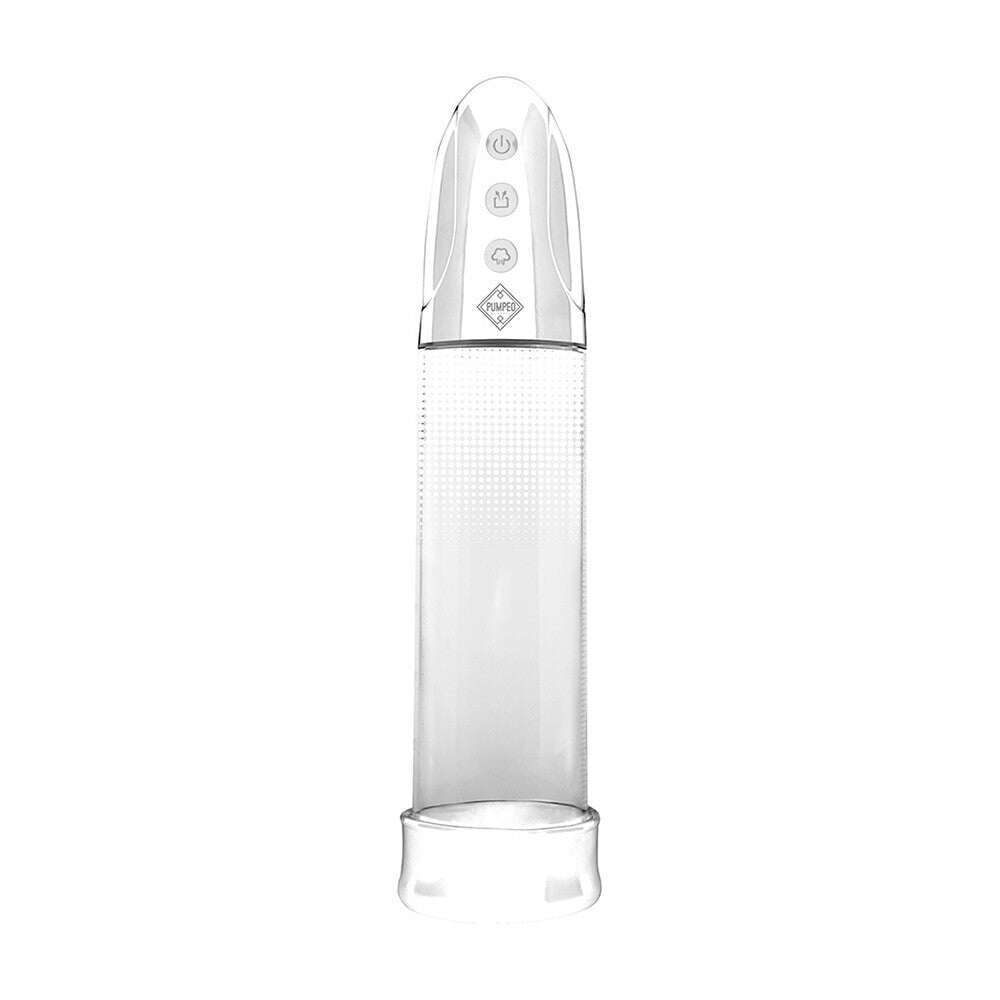shots toys pumped automatic rechargeable penis enlargement pump with clear cylinder.