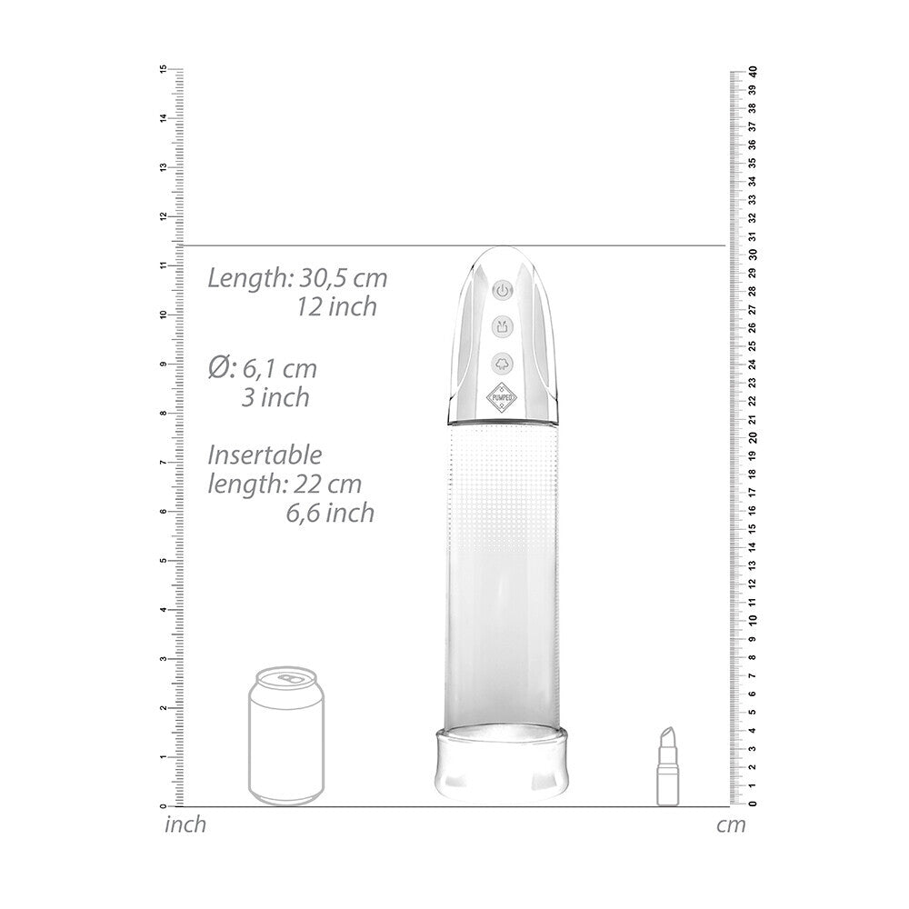 shots toys luv pump: clear plastic cylinder with grey rechargeable handle for penis enlargement