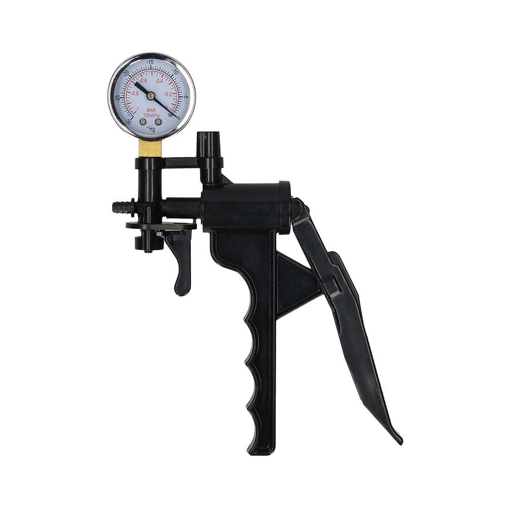 Shots Toys beginner penis pump featuring a pressure gauge for controlled enlargement in use.