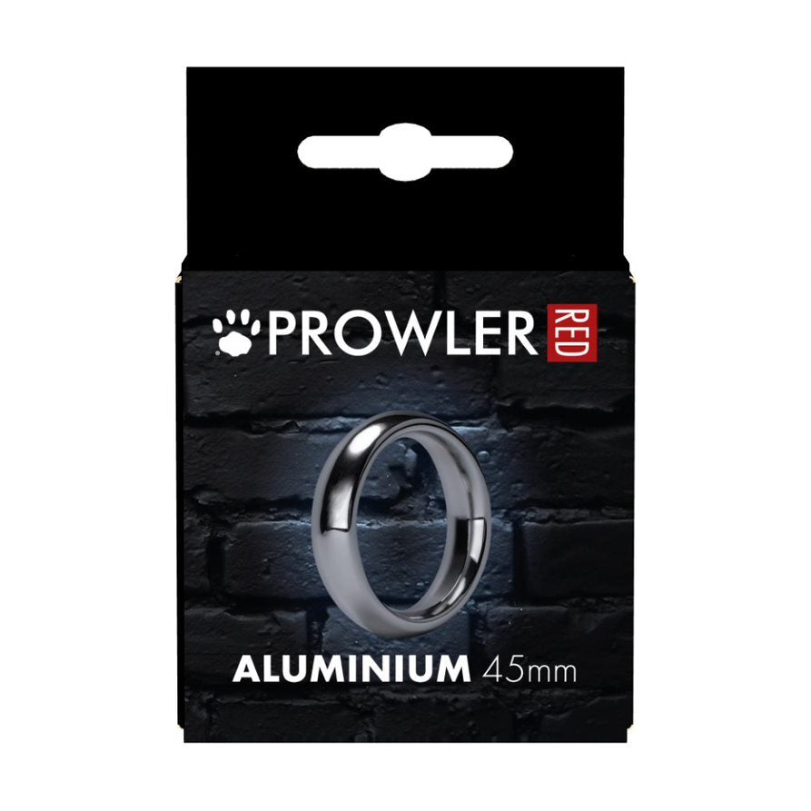 Prowler red aluminium cock ring, 45mm diameter, for bondage play, with a smooth finish.