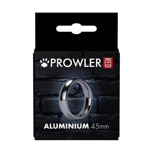 Prowler red aluminium cock ring, 45mm diameter, for bondage play, with a smooth finish.