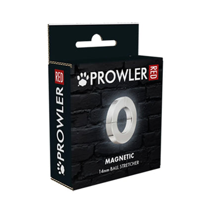 Prowler red magnetic 14mm ball stretcher, a cock ring for bondage play, close-up.