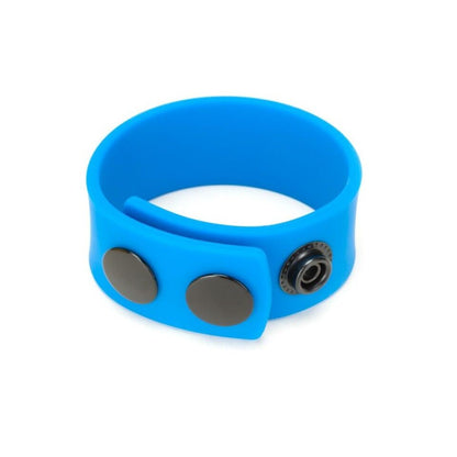 Prowler red silicone cock strap with blue adjustable strap for love rings.