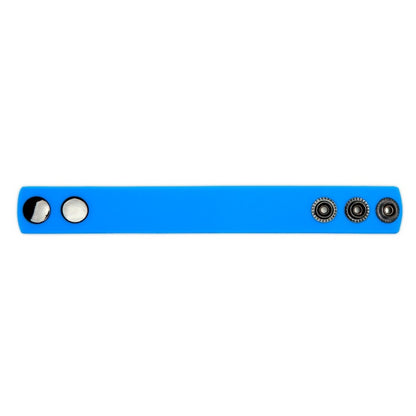 Prowler adjustable cock strap in red silicone with a blue band, part of love rings