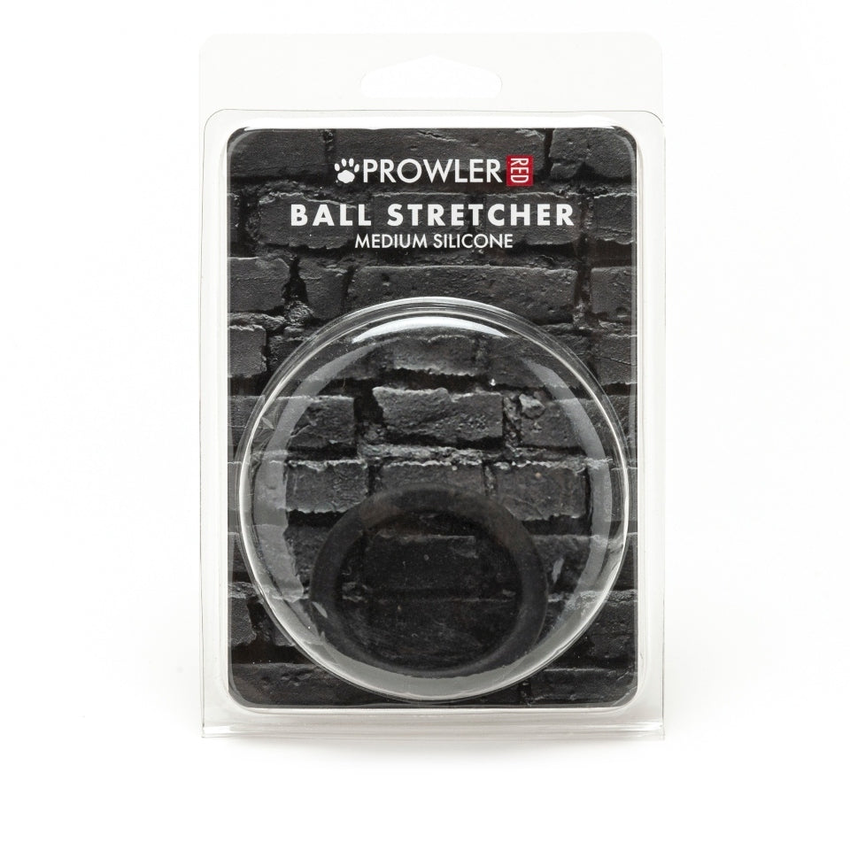 Prowler red silicone ball stretcher, a love ring for a medium fit.