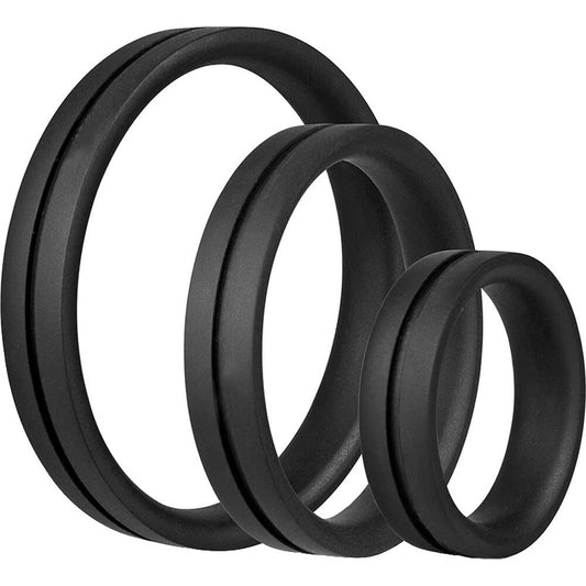 Black silicone cock rings from Screaming O, designed for enhanced pleasure and love play.